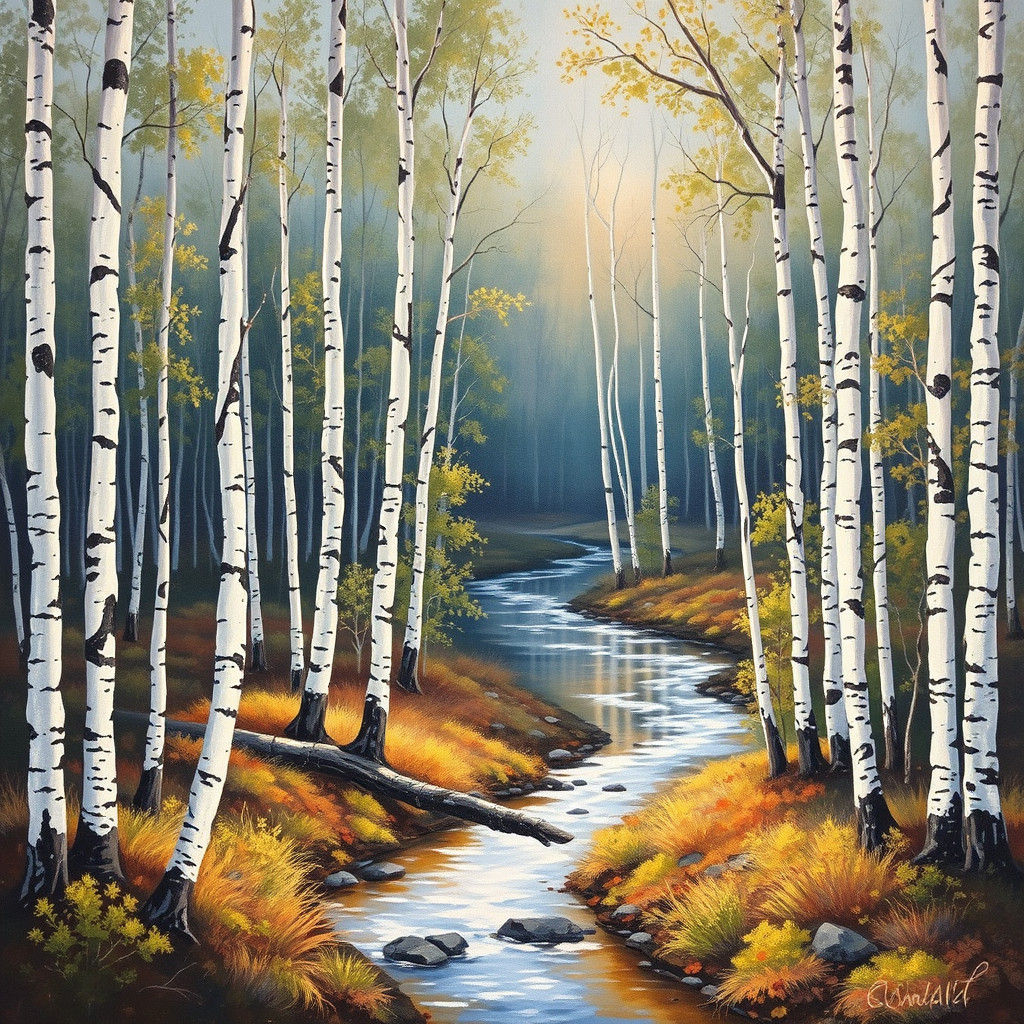 Birches in Marble Light: An Impressionist Landscape