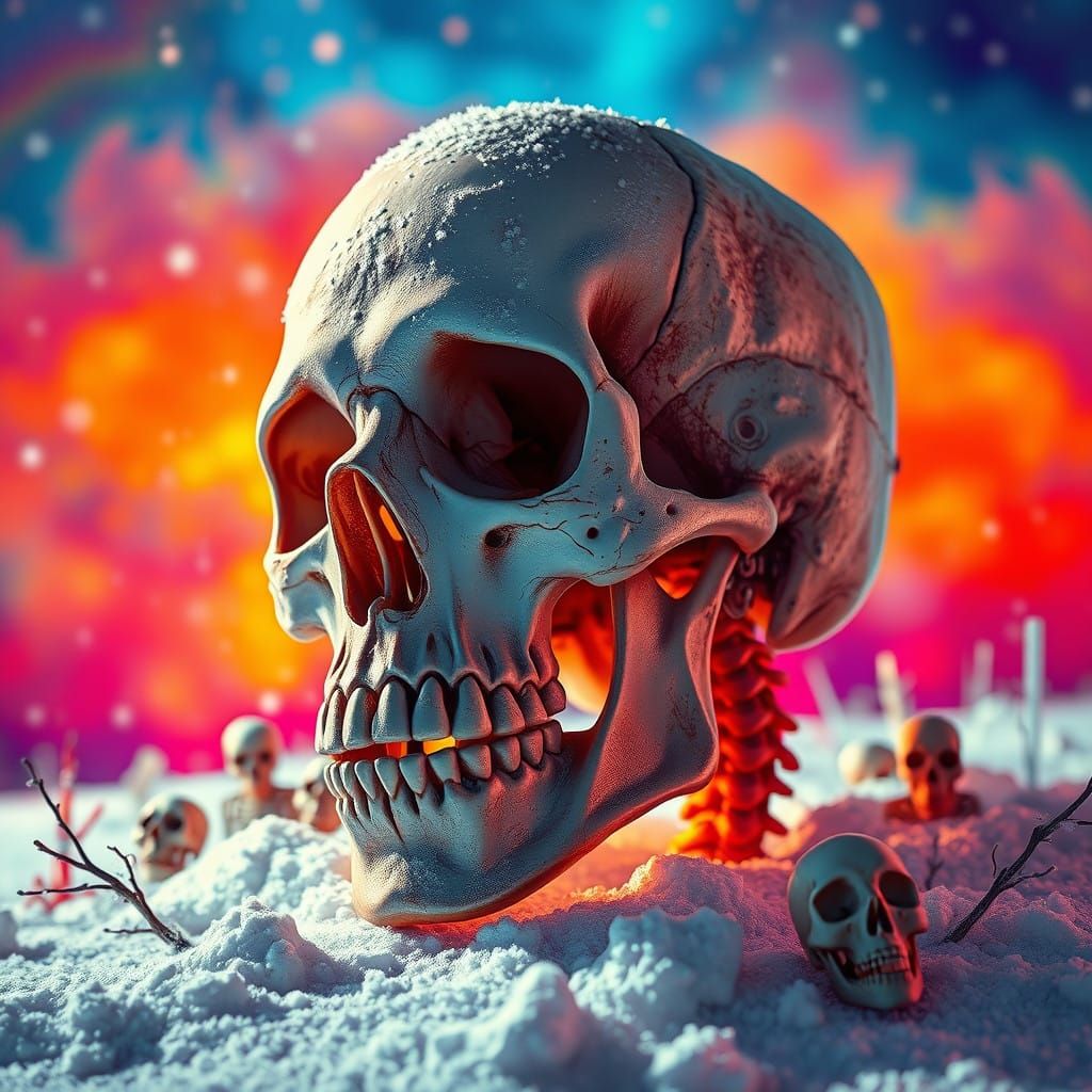 Ethereal Winter Skull in Vibrant Hues