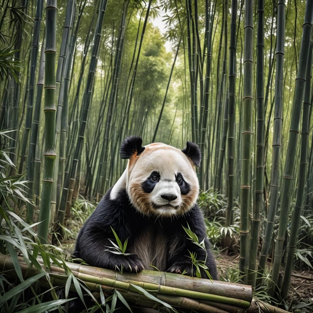 Hyperrealistic Panda in a Detailed Bamboo Forest