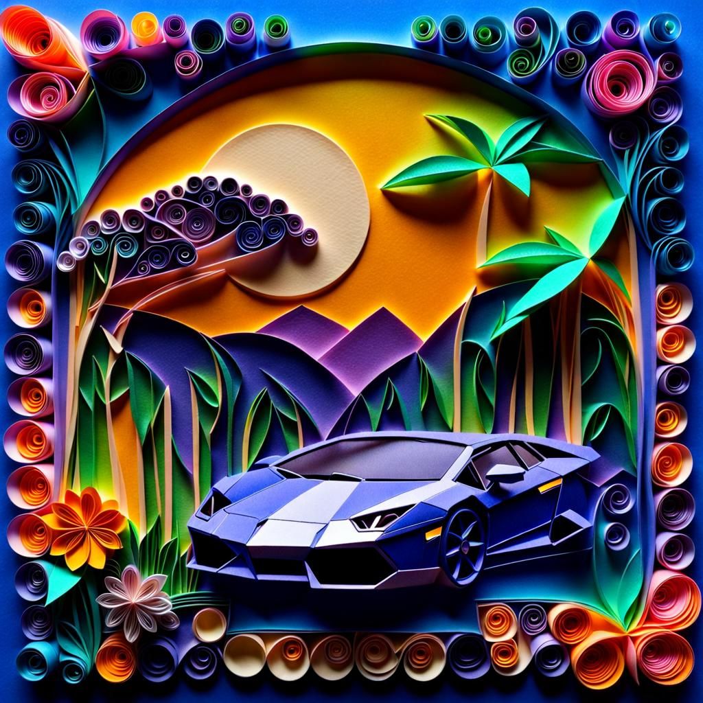 Metallic Lamborghini Quilling Papercraft