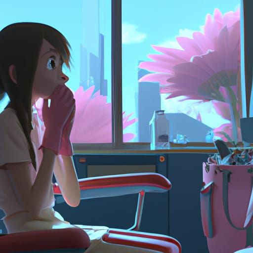 Scared Girl in Dentist Chair: Studio Ghibli Style