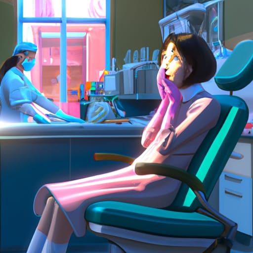 Scared Girl in Dentist Chair, Studio Ghibli Style
