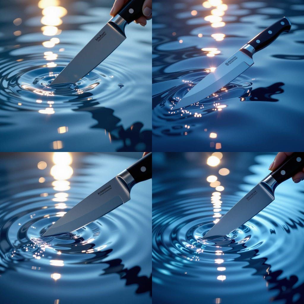 Knife Cutting Through Reflections With Cinematic Light