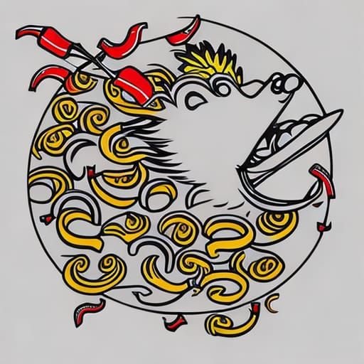 Fire-Breathing Hedgehog Enjoys Spicy Pizza Line Drawing