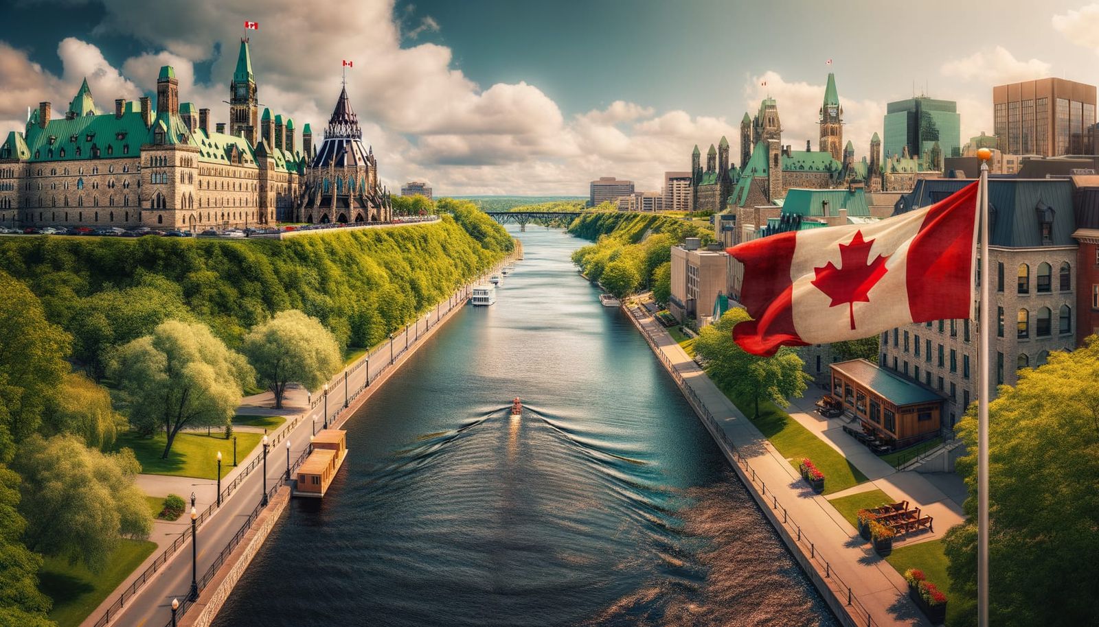 Panoramic Rideau Canal Landscape in Canadian Architecture