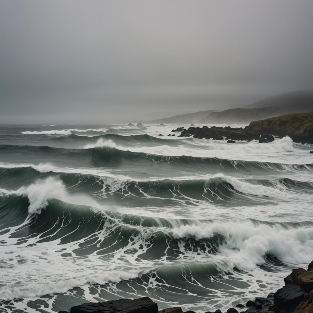 Sinister Fog Over Ocean Waves