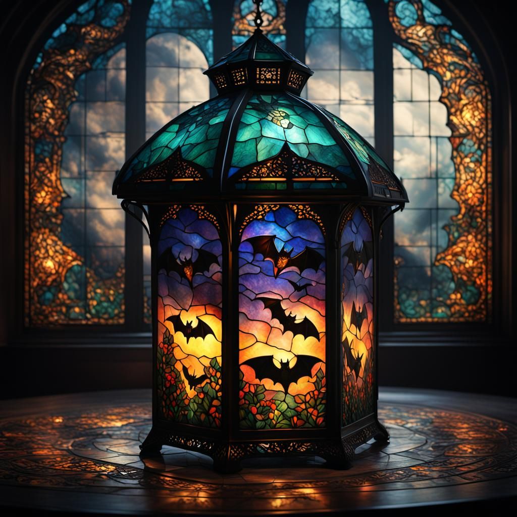 Bat Tiffany Glass Lantern: Digital Matte Painting