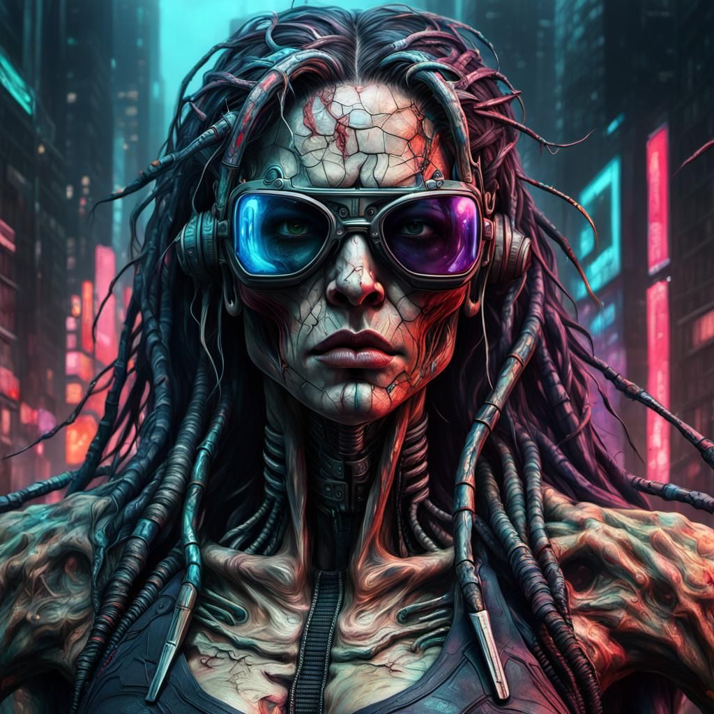Cyberpunk Monster: Grotesque Cyborg in Impasto Style