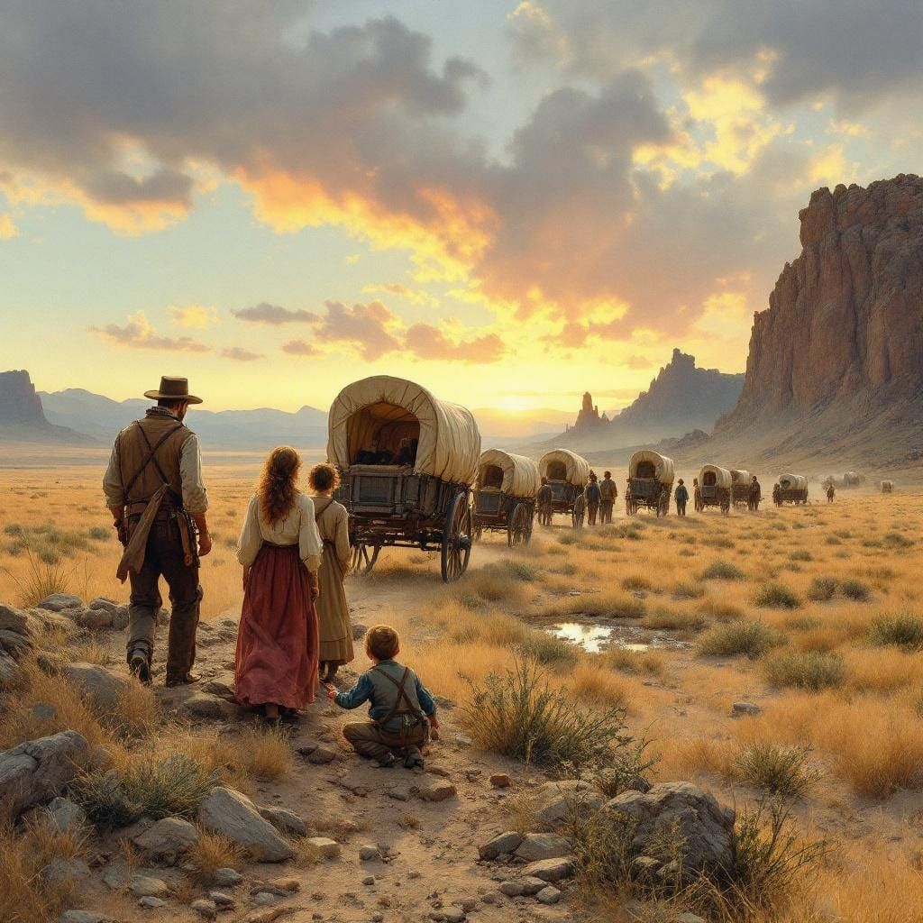Pioneer Wagon Train Stranded in the West
