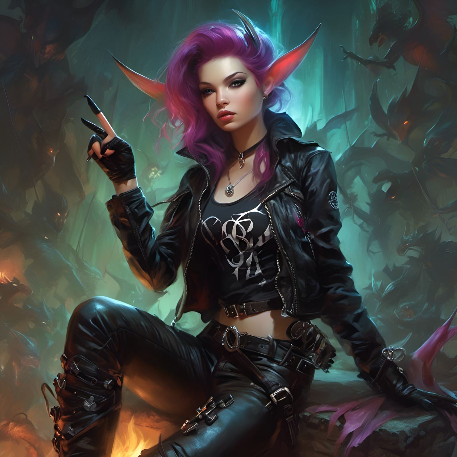 Anarcho-Punk Elf Queen with Dragon, Stokes and Dittmann Styl...