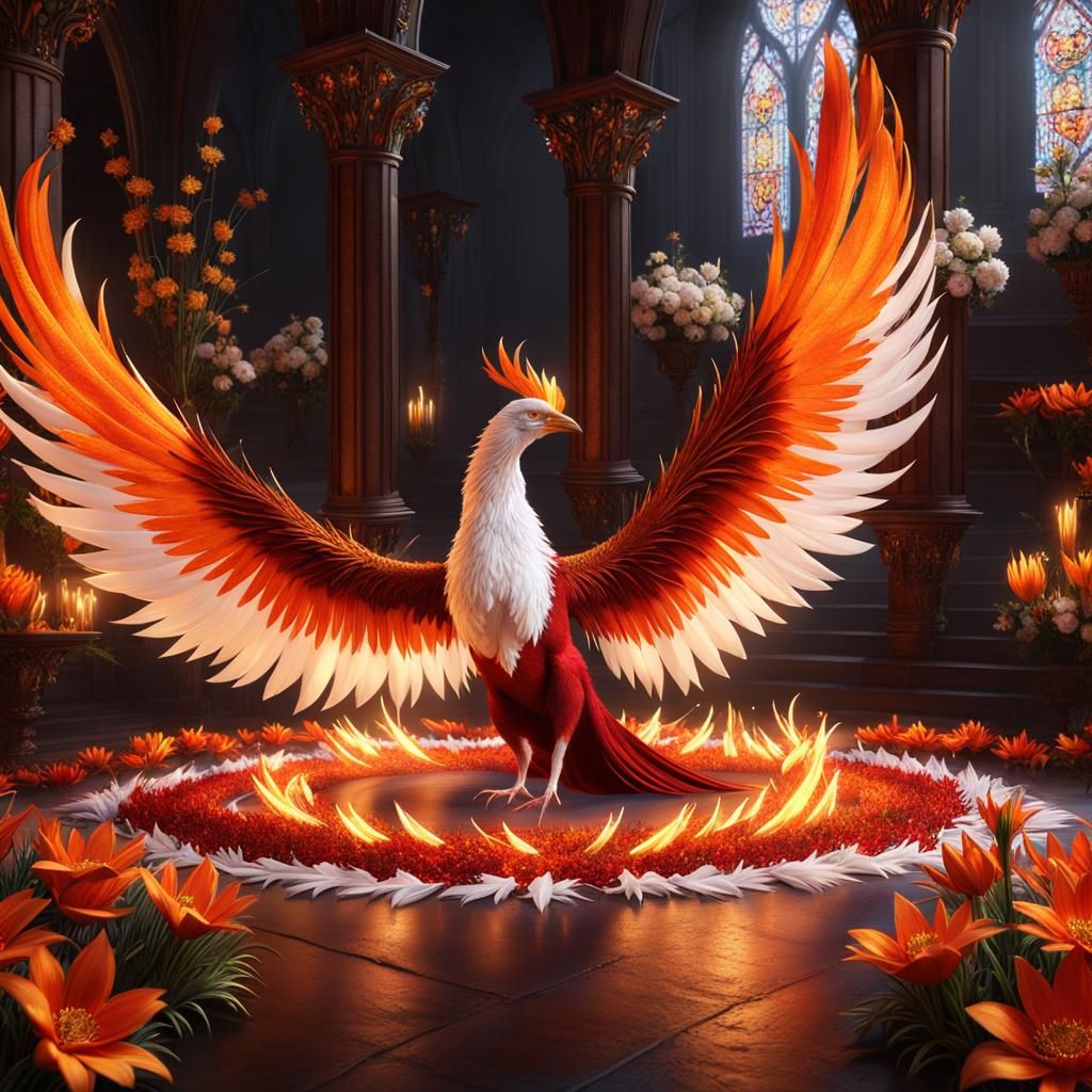 Fiery Phoenix with Floral Sparks: Gothic Art