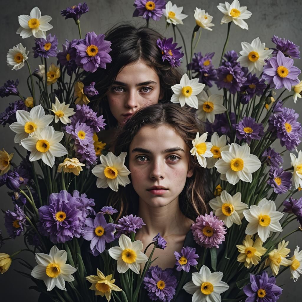 Botanical Portrait of Violet, Daffodil, Poppy and More