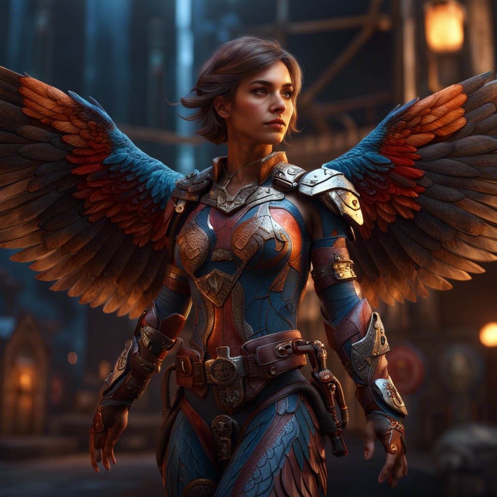 Falcon Woman with Body Paint in Detailed Matte Style