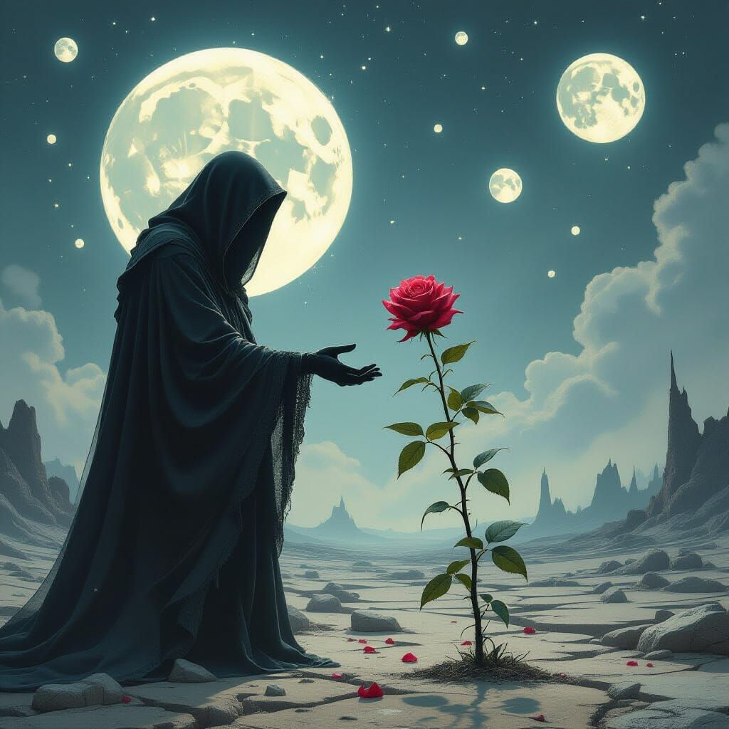 Spectral Guardian and Fading Rose in Gothic Realm