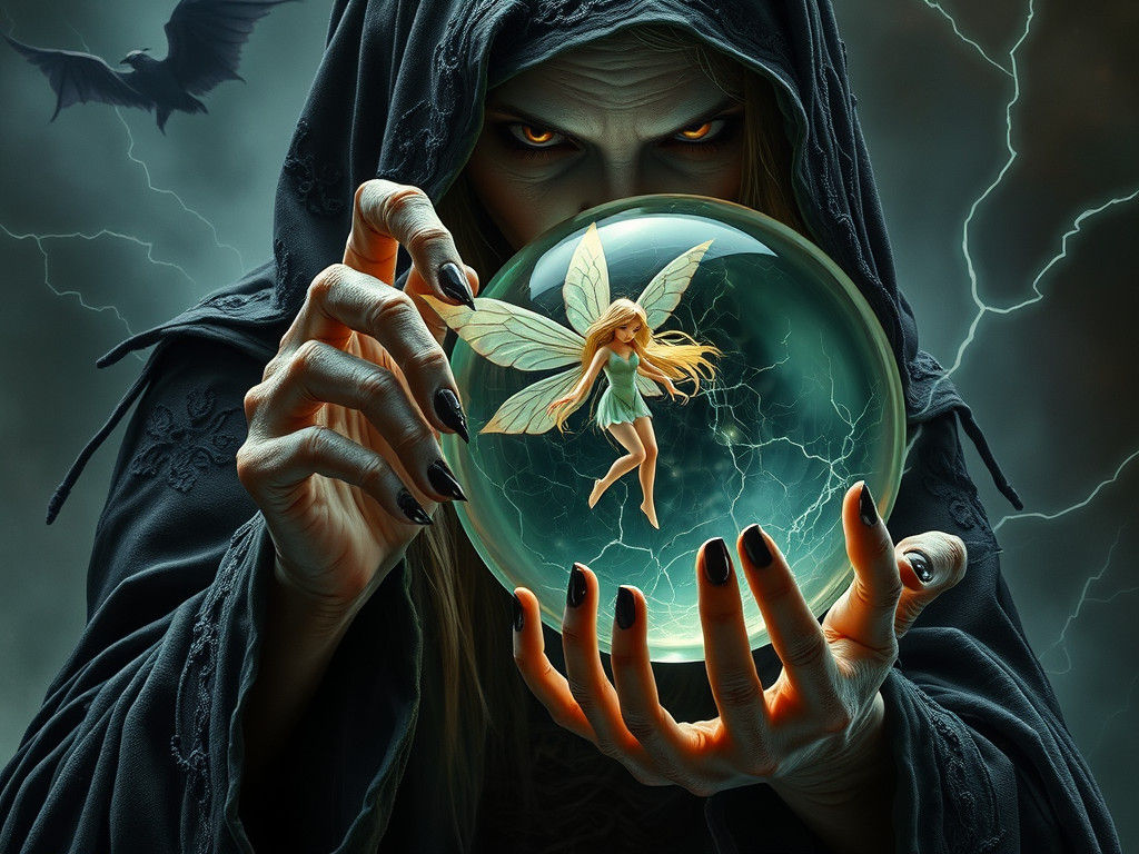 Wicked Witch Captures Fairy in Crystal Ball