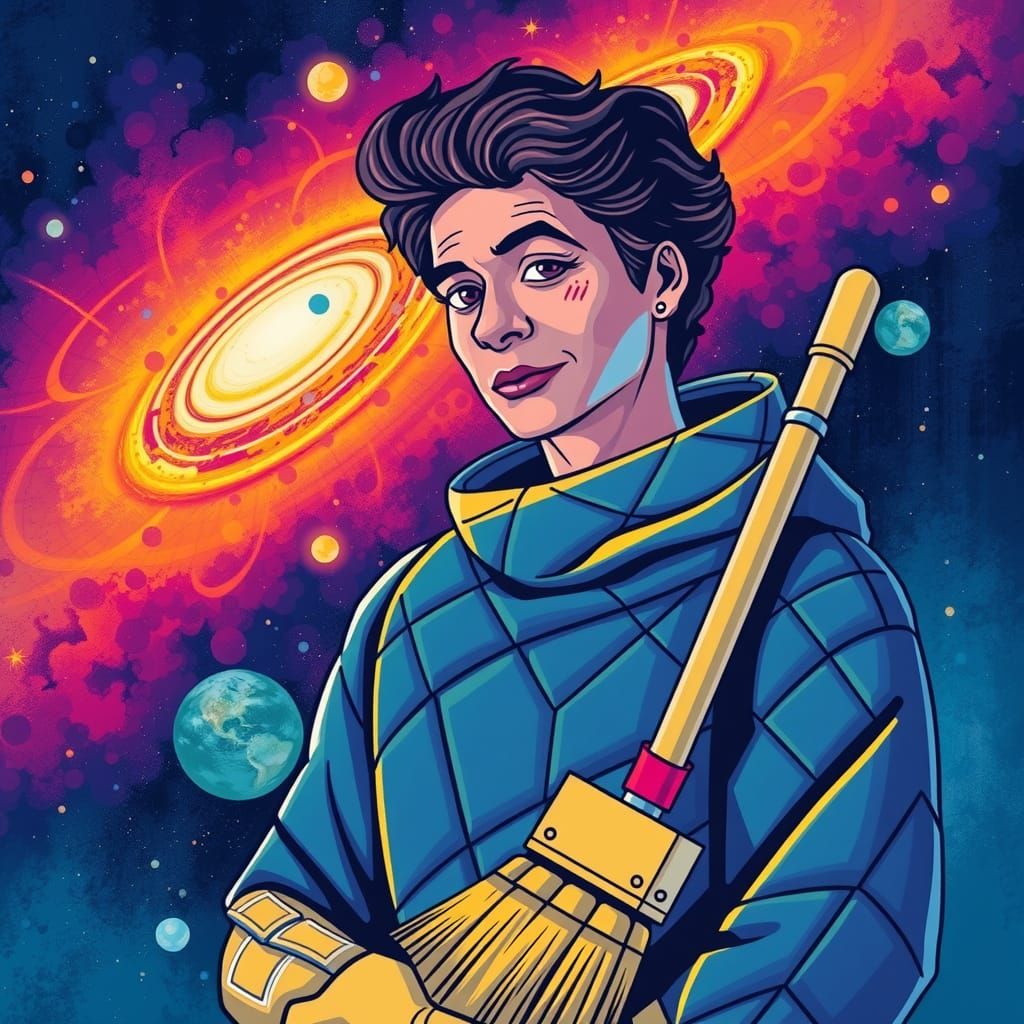 Space Cleaner Portrait with Cosmic Nebula
