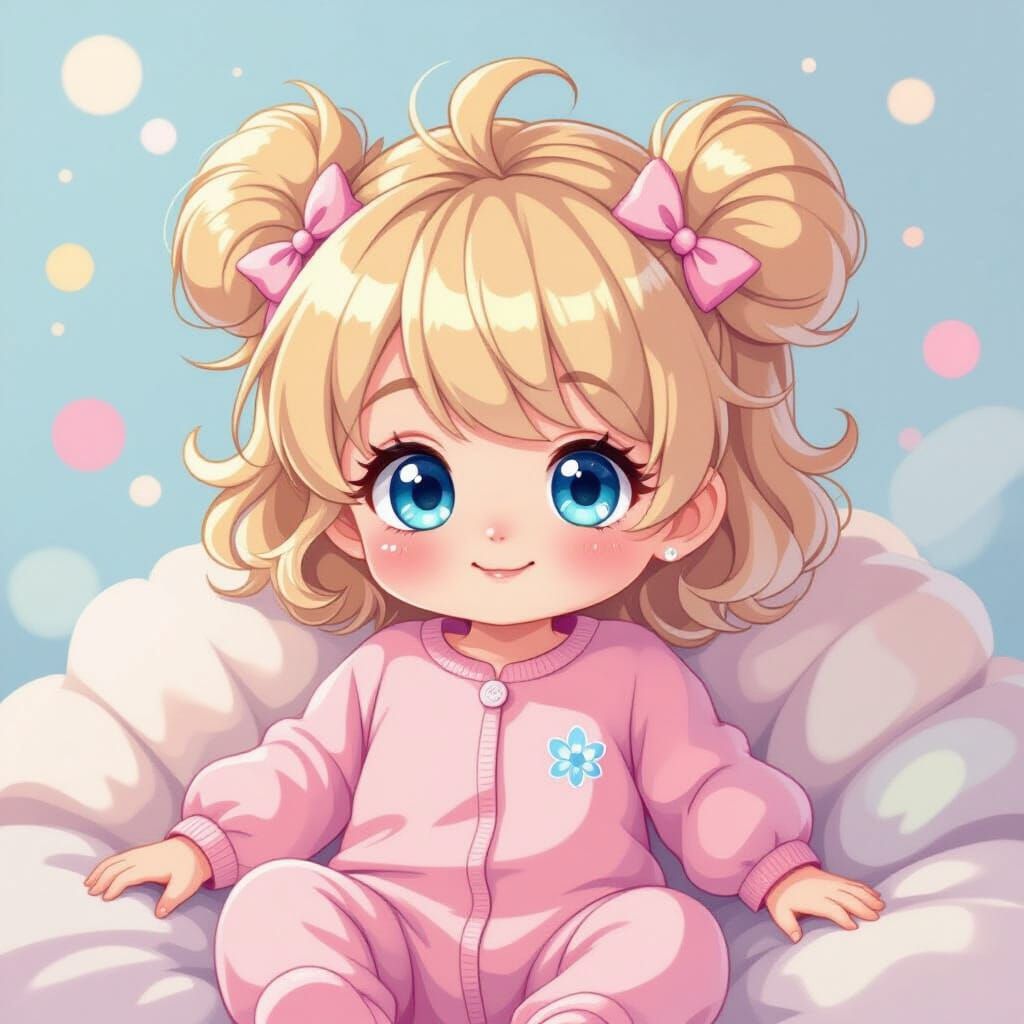Adorable Anime Infant Girl in Dreamy Pastel Setting
