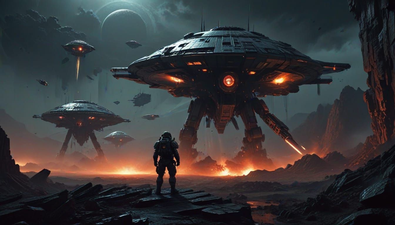 Rugged Space Marine Commander on Distant Alien Planet