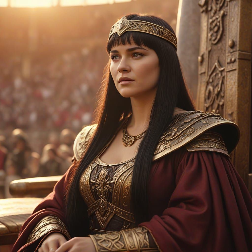 Regal Xena Beside Smug King in Majestic Arena