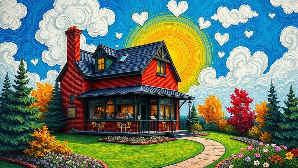 Whimsical Victorian Coffee Shop in Dreamlike Sky