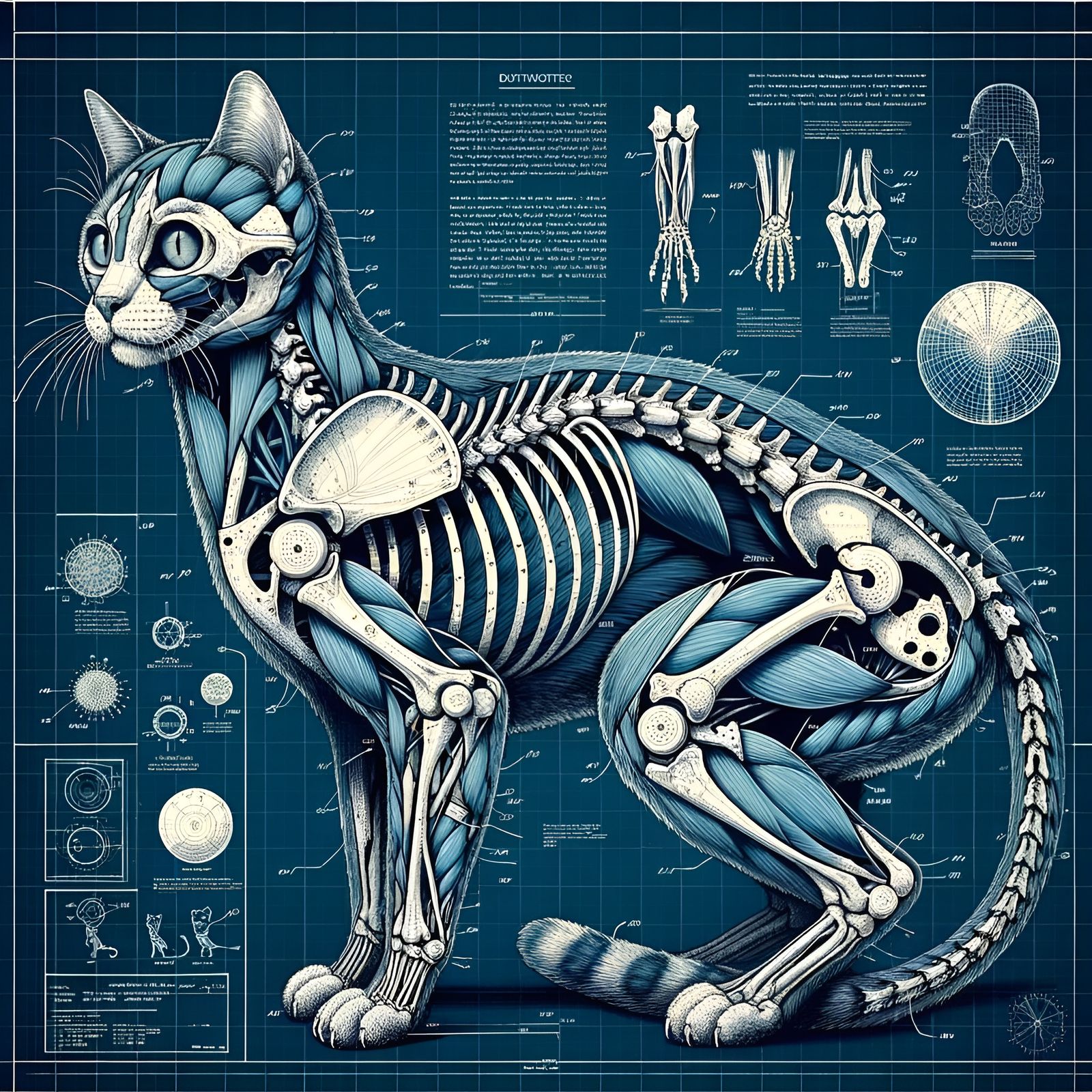 Detailed Blueprint of a Cat's Anatomy
