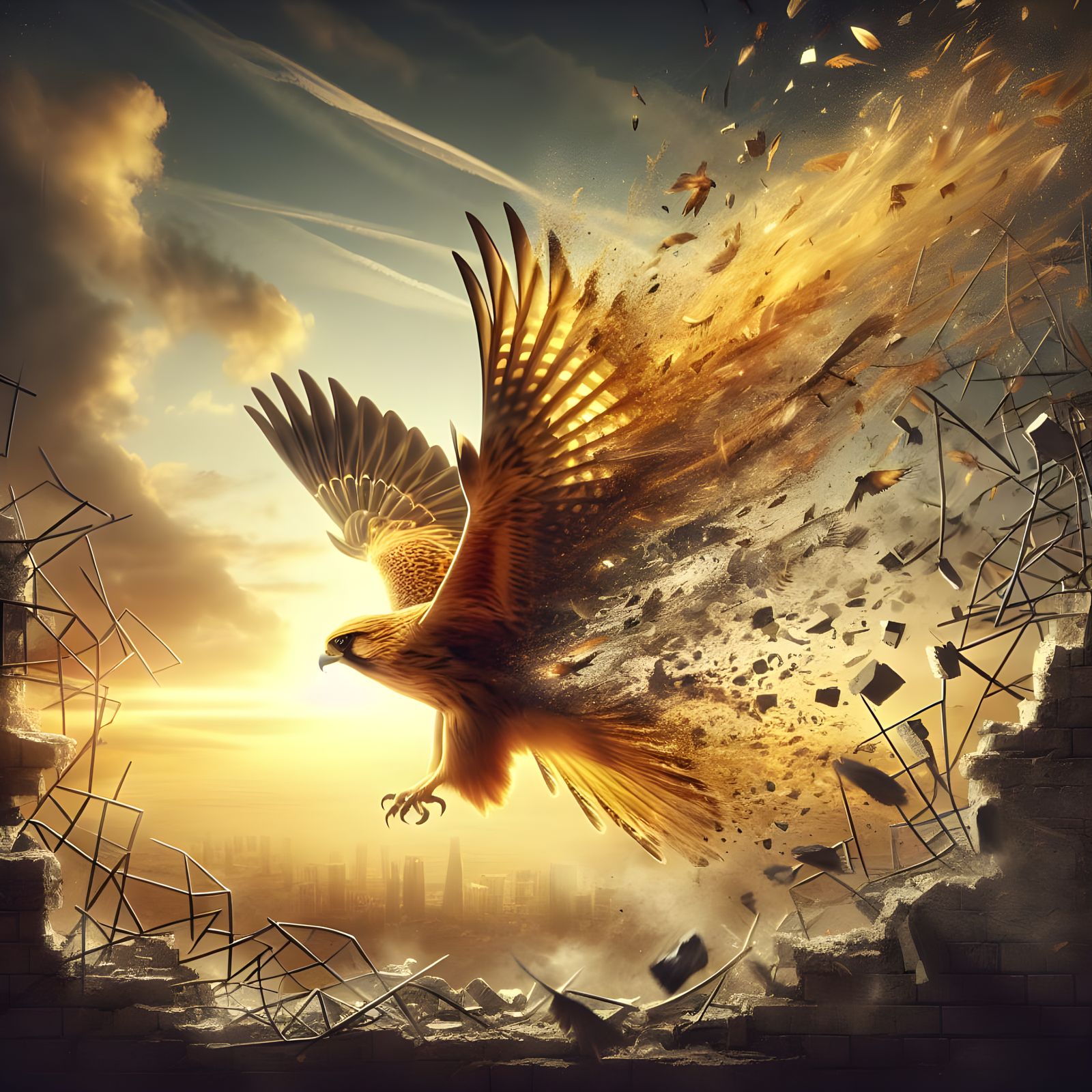 Golden Falcon Emerging from Despair, Symbolizing Freedom and...