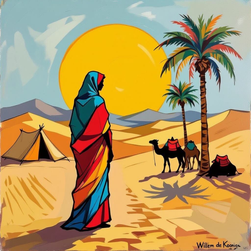 Desert Oasis Sunset: An Impasto Painting