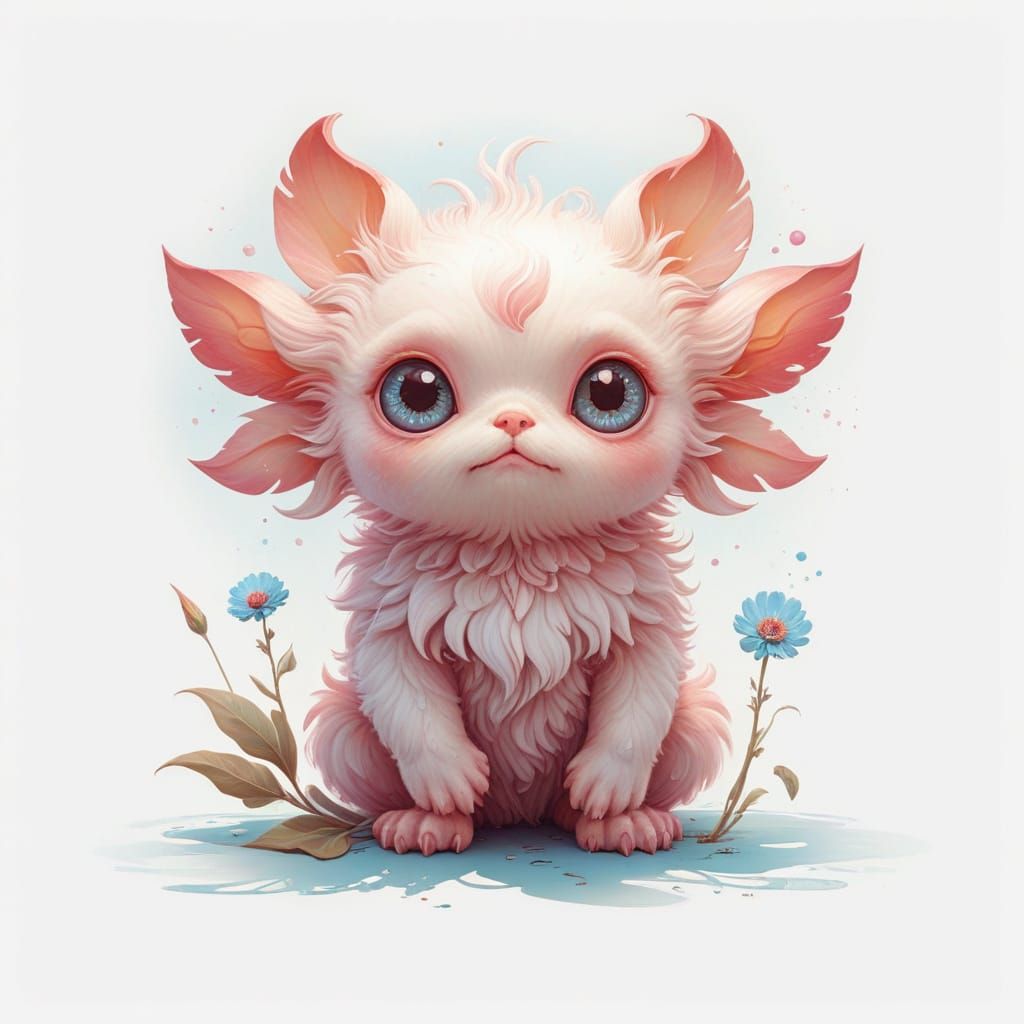 Whimsical Fantasy Creature in a Floral Wonderland