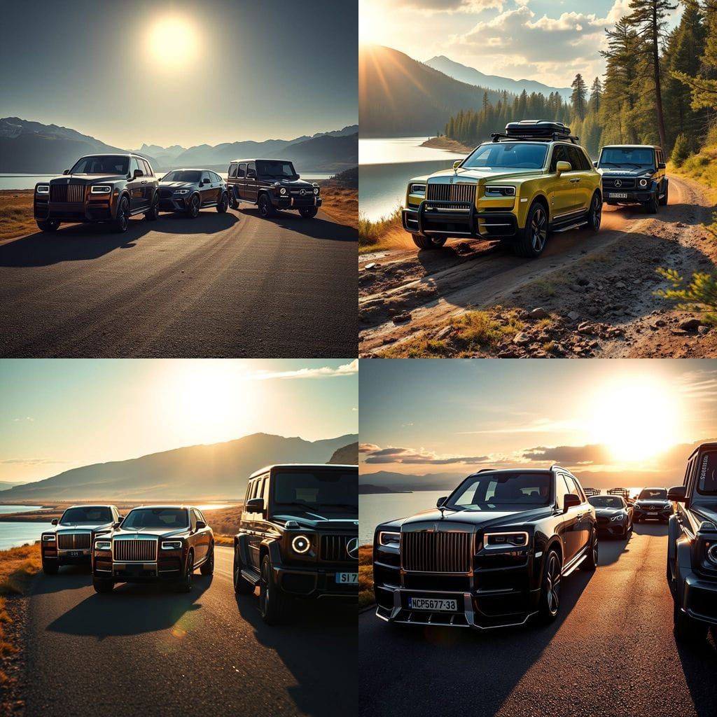 Luxury Cars Explore Lush Summer Landscape in HDR