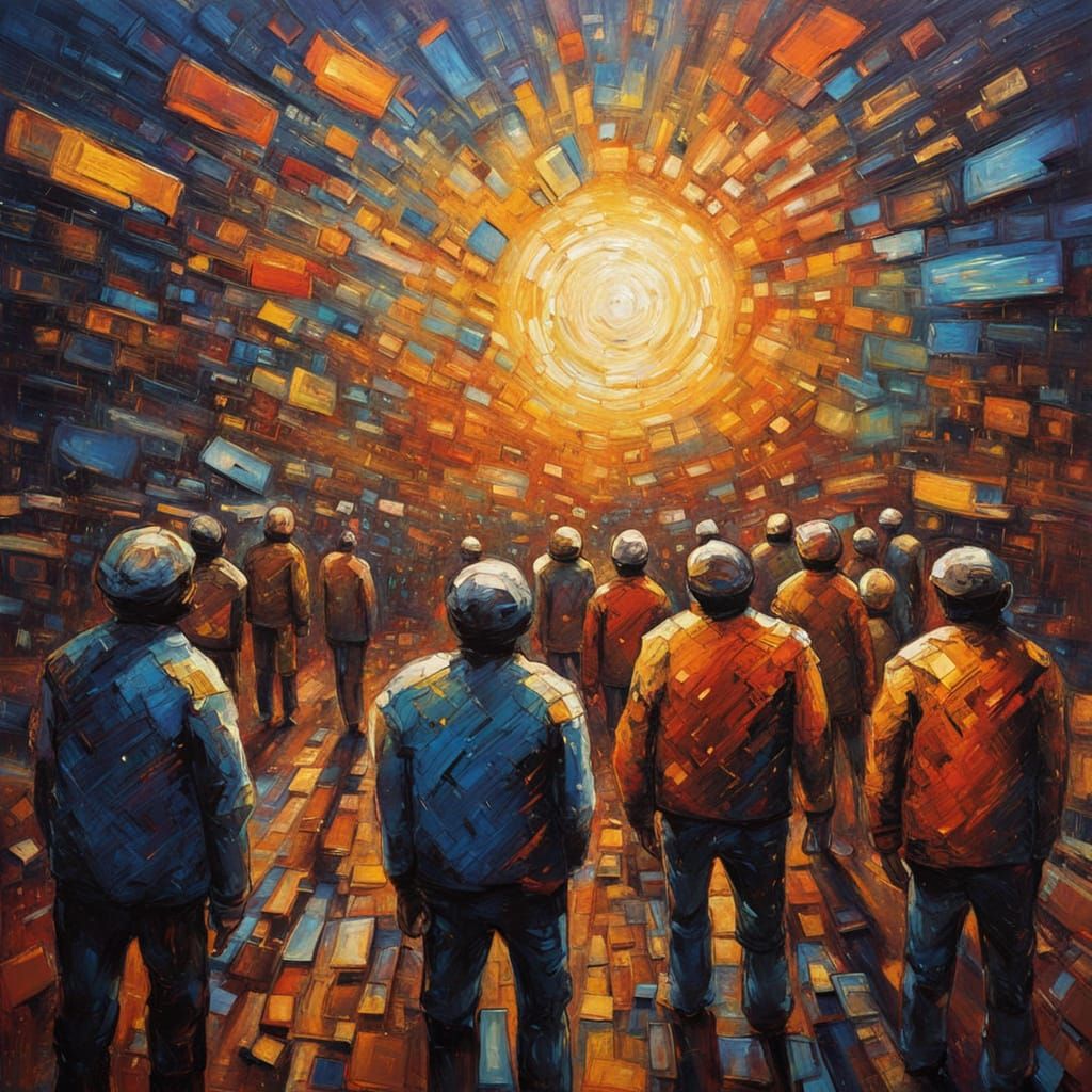 Androids Play Music on Spaceship in Neo-Impressionist Style