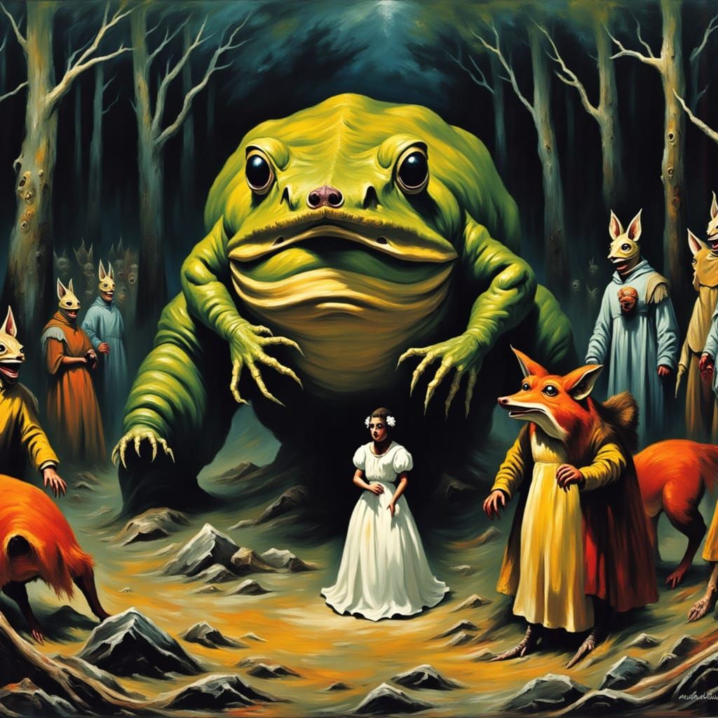 Giant Toad and Fox Bride in Forest Ritual