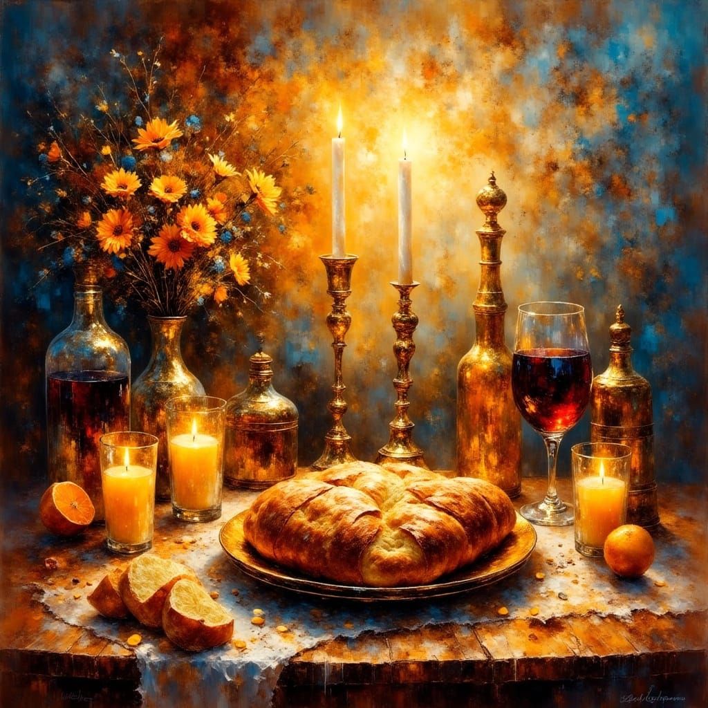 Serene Shabbat Scene with Golden Hour Light