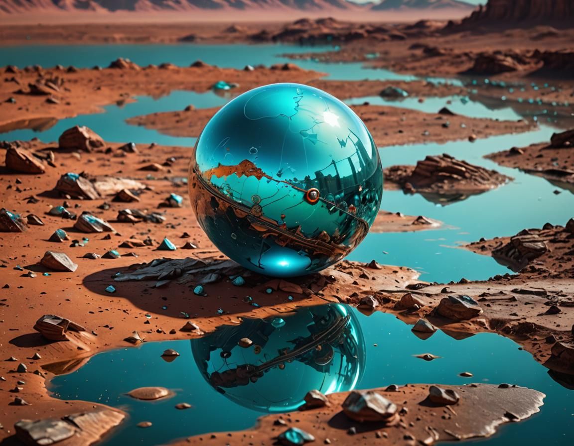 Hyperrealistic Flight to Mars with Turquoise Pearl