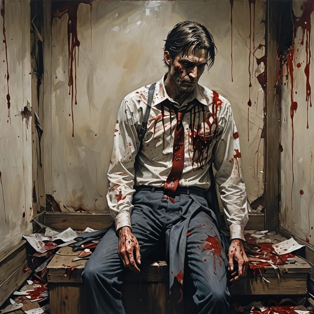 Heartbroken Man Grieving in a Sinister Scene