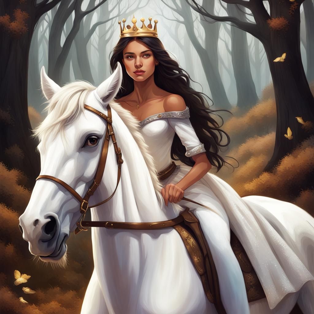Princess Rides Wild Horse in Dark Fantasy Style