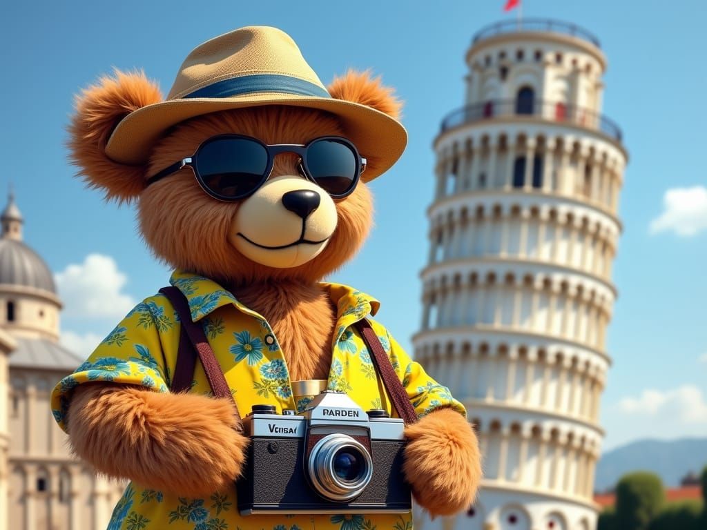 Teddy Bear Tourist at Leaning Tower of Pisa