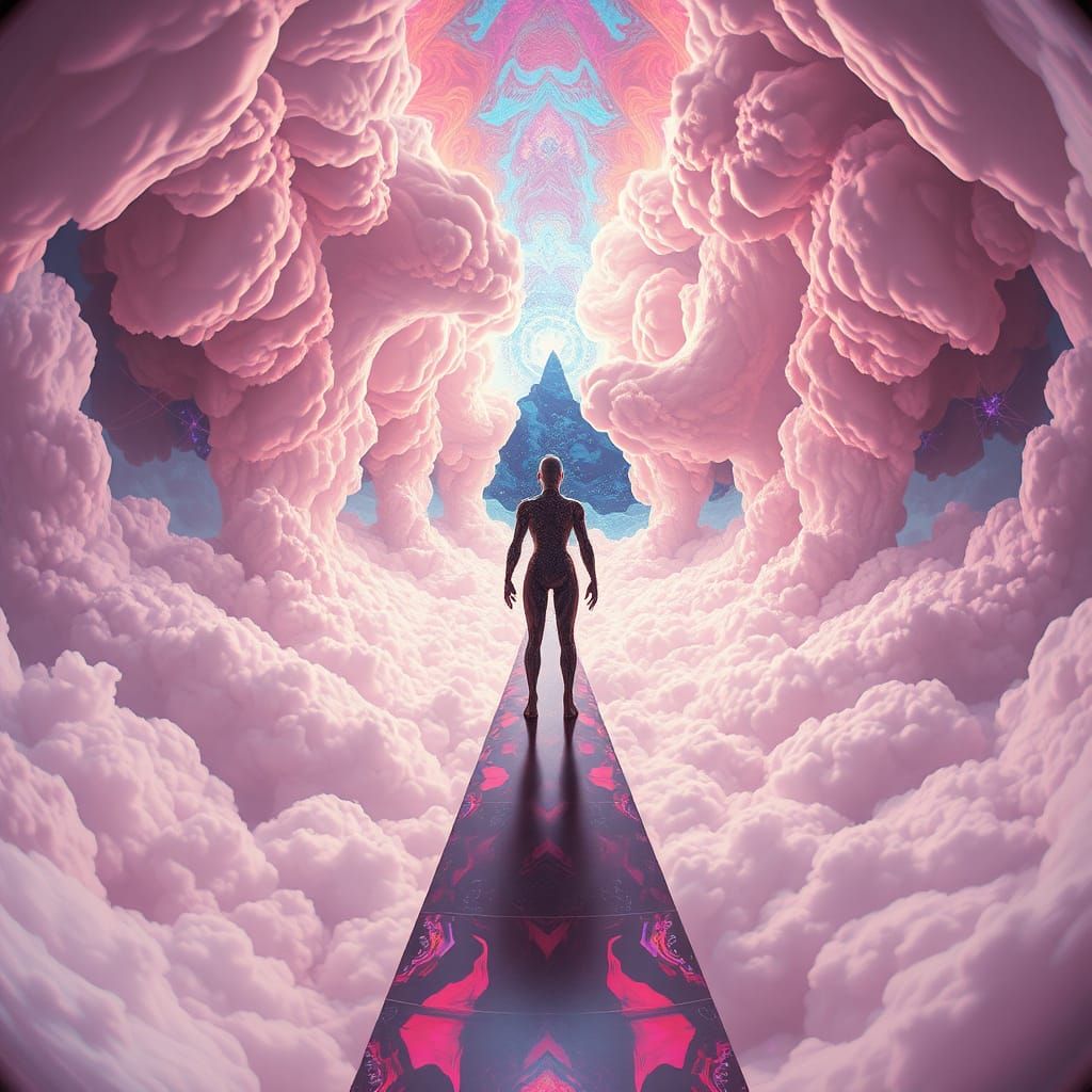 Futuristic Being at Kaleidoscopic Wormhole Portal