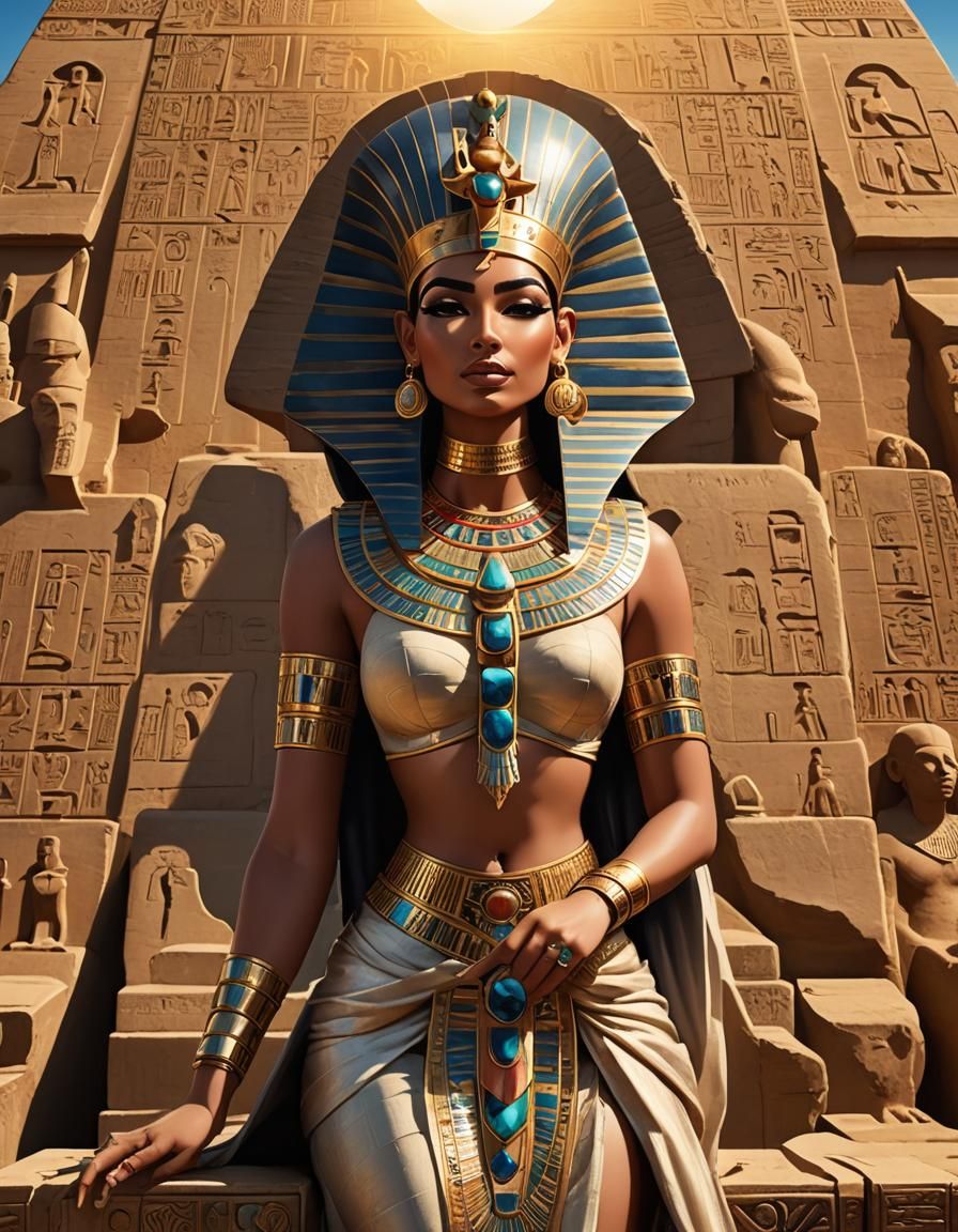 Egyptian Queen with Pyramid in Fresco Style