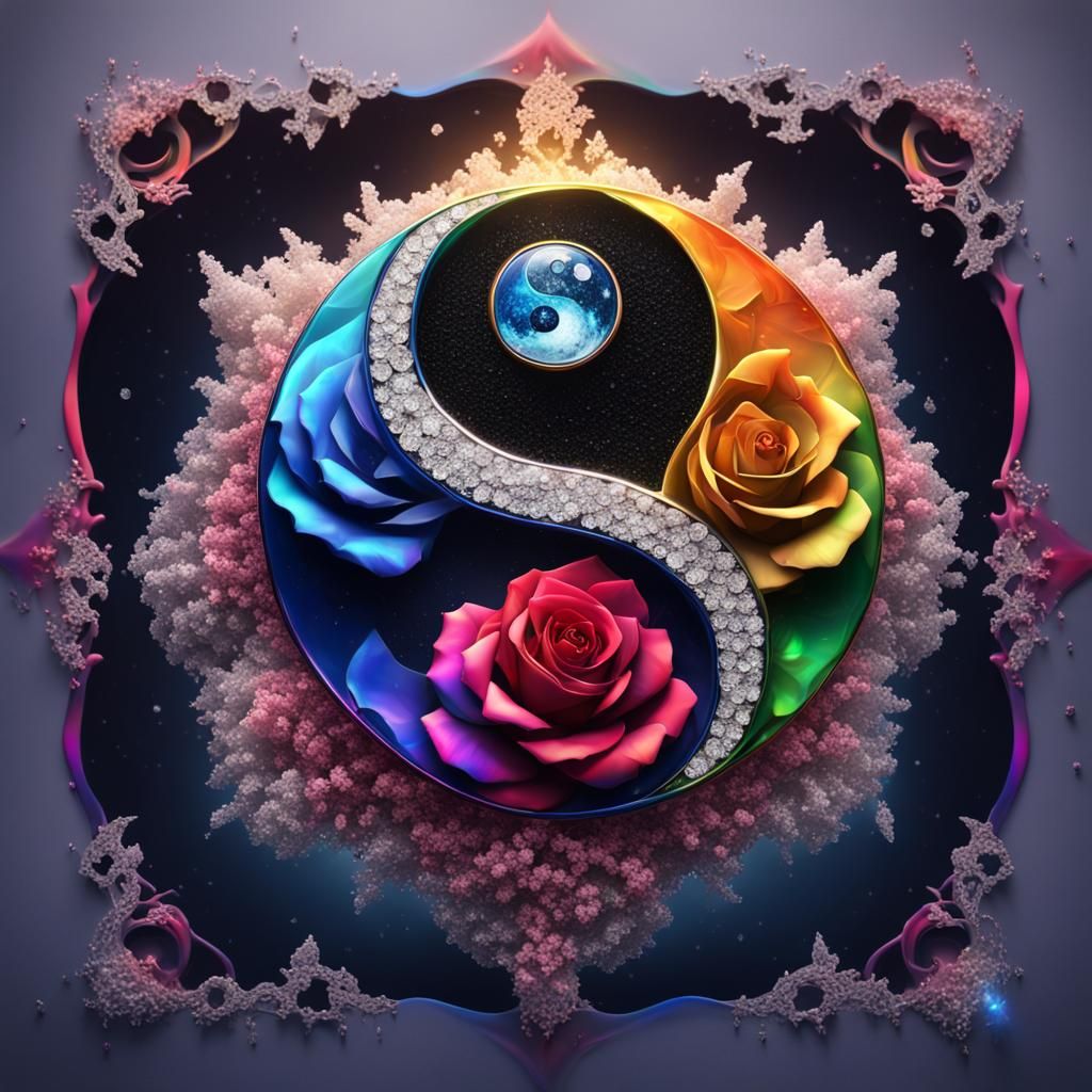 Diamond and Obsidian Yin-Yang in Rainbow Rose
