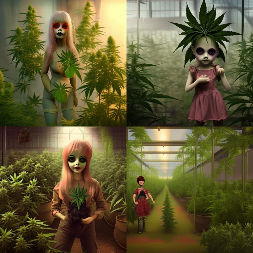 Scary Doll Grows Cannabis: Detailed Matte Painting