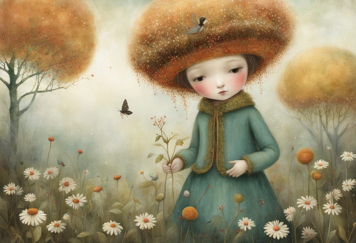 Enchanted Winter Fairy Amidst Vibrant Wildflowers