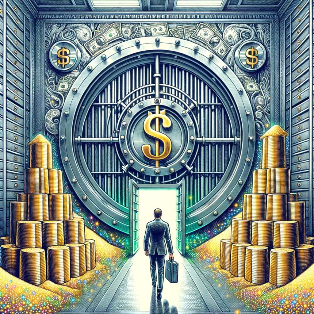 Vault Interior Illustration with Money and Gold