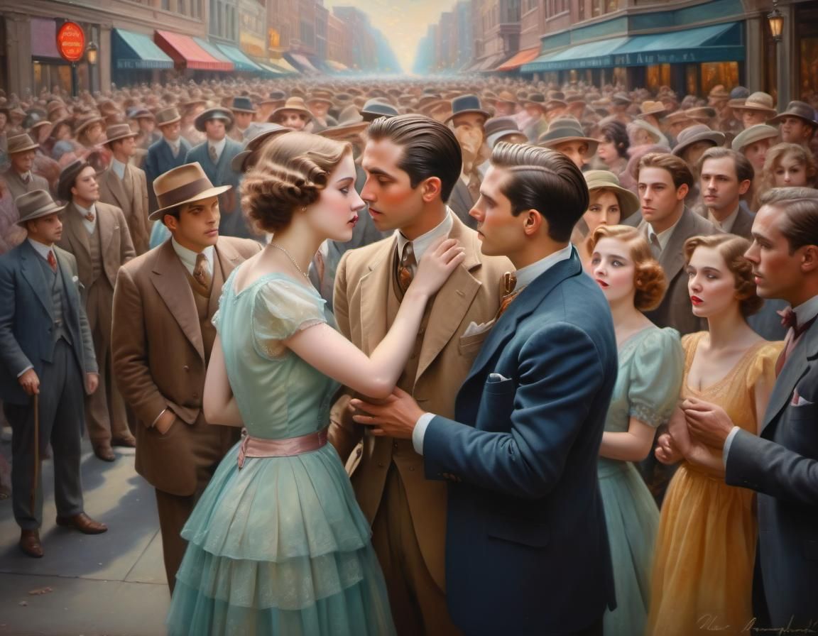 Love at First Sight in 1930s Britain as Oil Painting