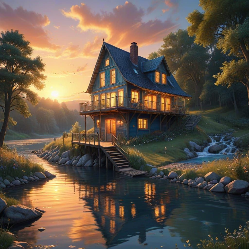 Whimsical Pencil House Rests Beside Azure River