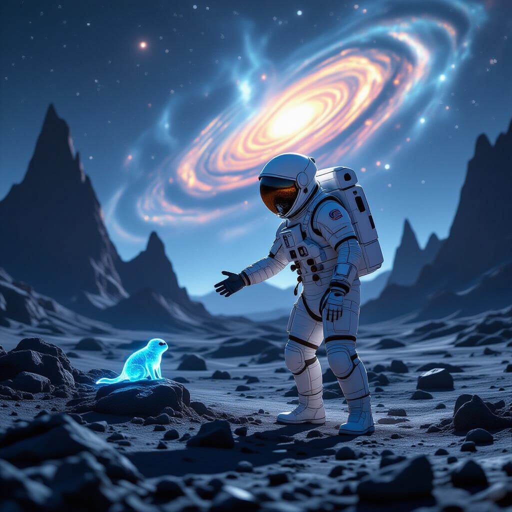 Astronaut Meets Alien Life on Cosmic Planet