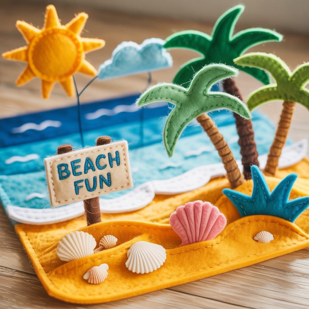 Fuzzy Felt Beach Scene: A Charming Handmade Artwork
