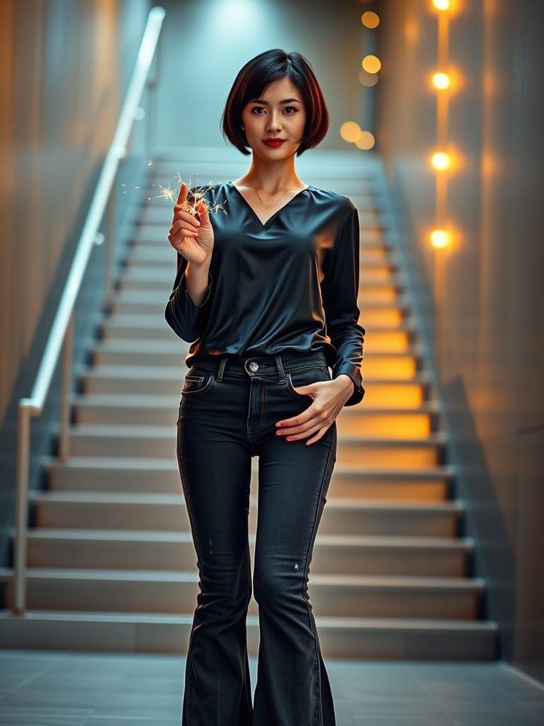 Confident Futuristic Woman with Electric Powers