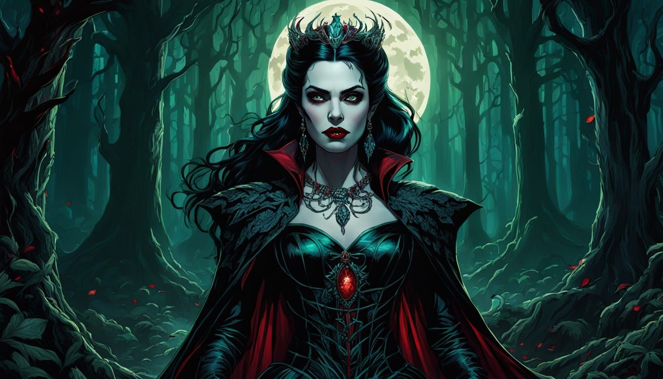 Vampire Queen in Mystical Forest, Comic Book Style
