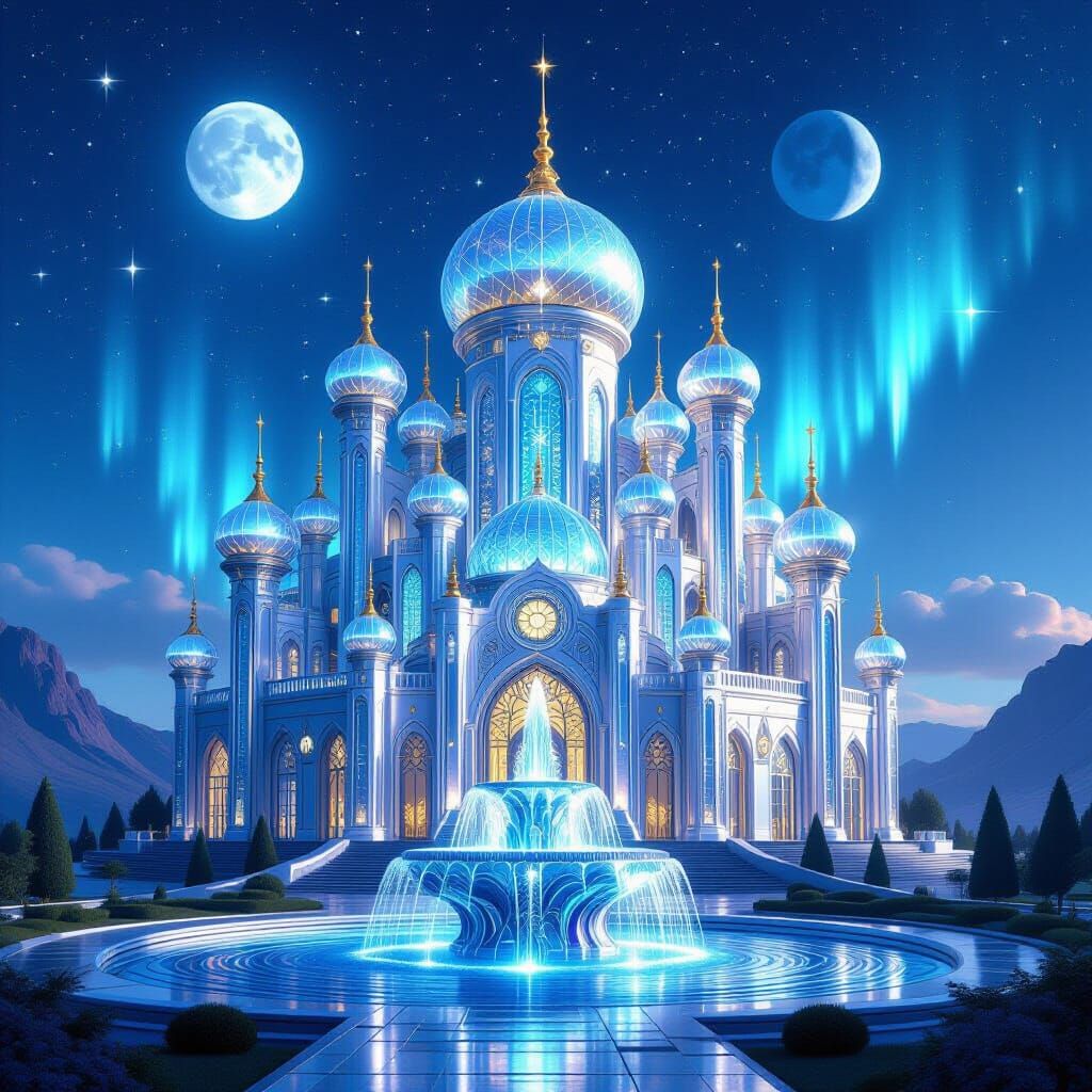 Futuristic Metallic Palace Under Twin Moons