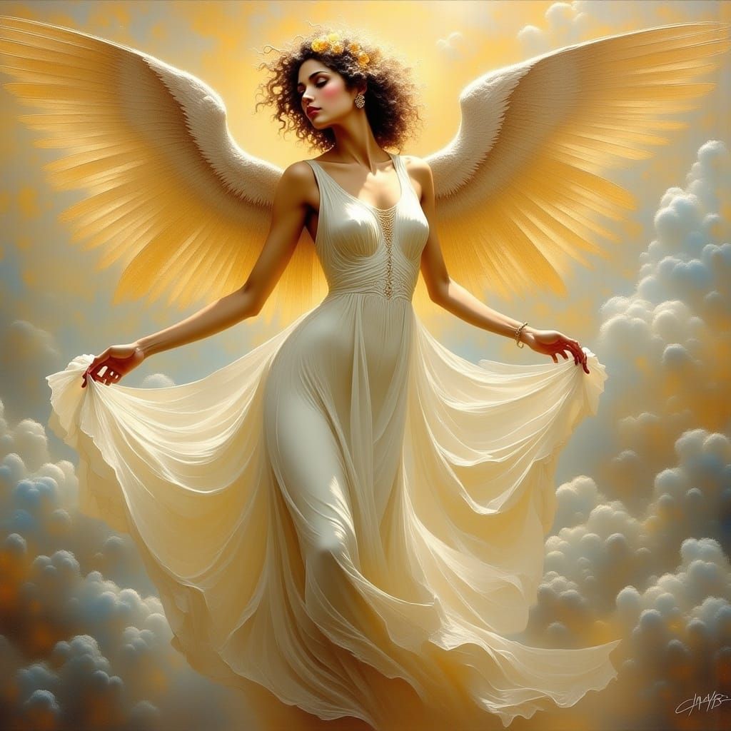 Ethereal Angel in Klimt-Inspired Art Nouveau Style